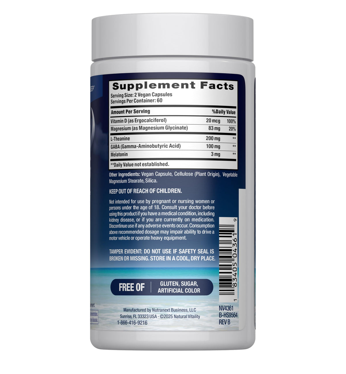 Capsules de magnésium Calm Natural Vitality sur fond blanc