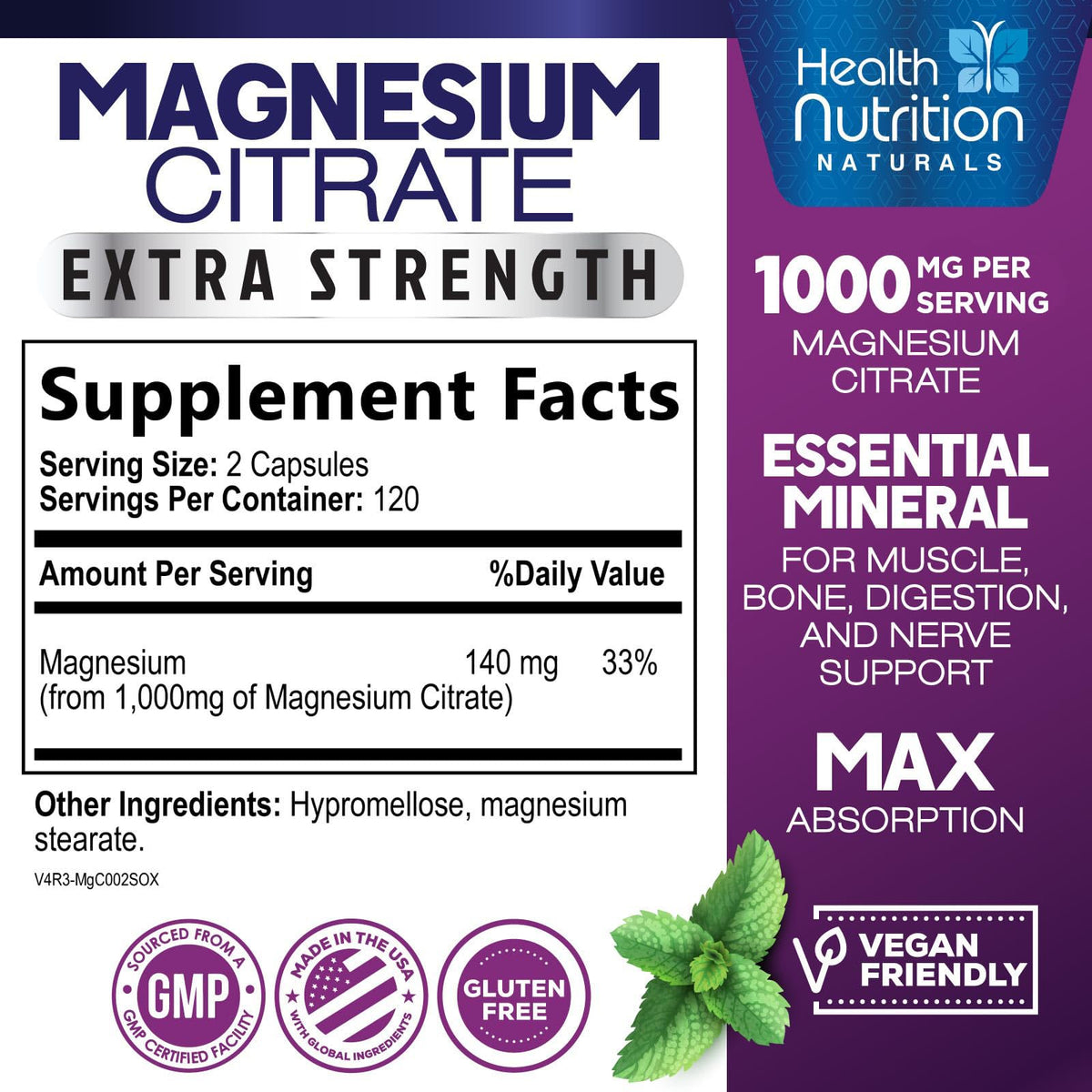 Capsules de magnésium citrate 1000mg en gros plan
