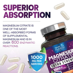 Capsules de magnésium citrate 1000mg sur une surface blanche