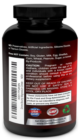 Capsules de magnésium citrate Divine Bounty sur fond blanc