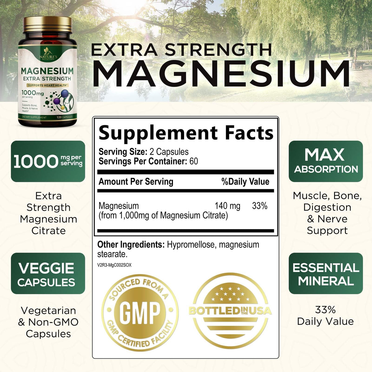 Capsules de Magnésium Citrate Nature's Nutrition avec étiquette