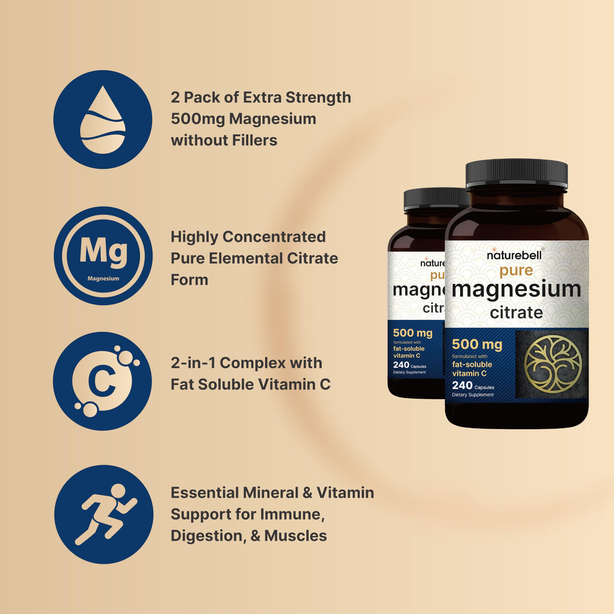 Capsules de magnésium citrate NatureBell sur une table