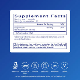 Capsules de Magnésium Citrate Pure Encapsulations sur une surface blanche