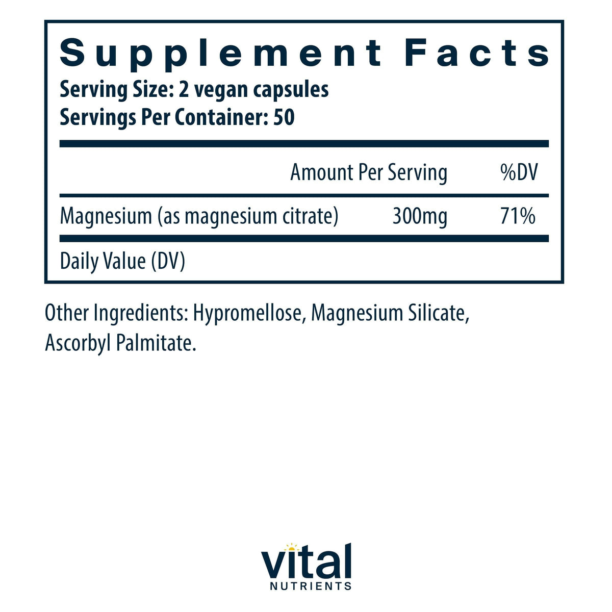 Capsules de magnésium citrate Vital Nutrients sur une surface blanche