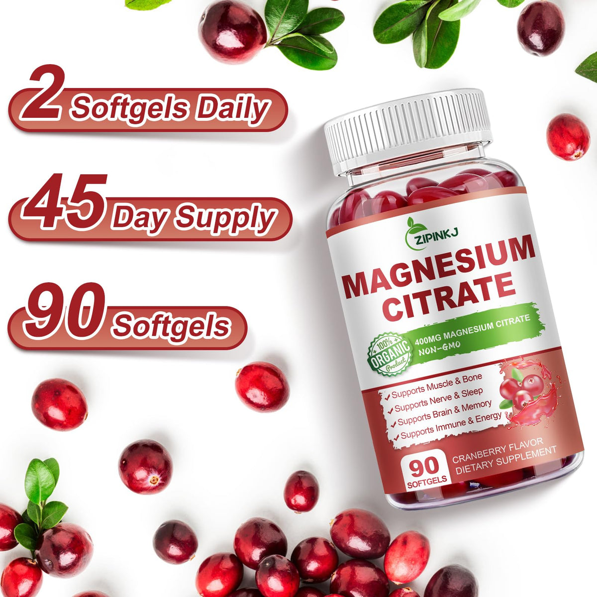 Capsules de magnésium citrate ZIPINKJ sur une table en bois
