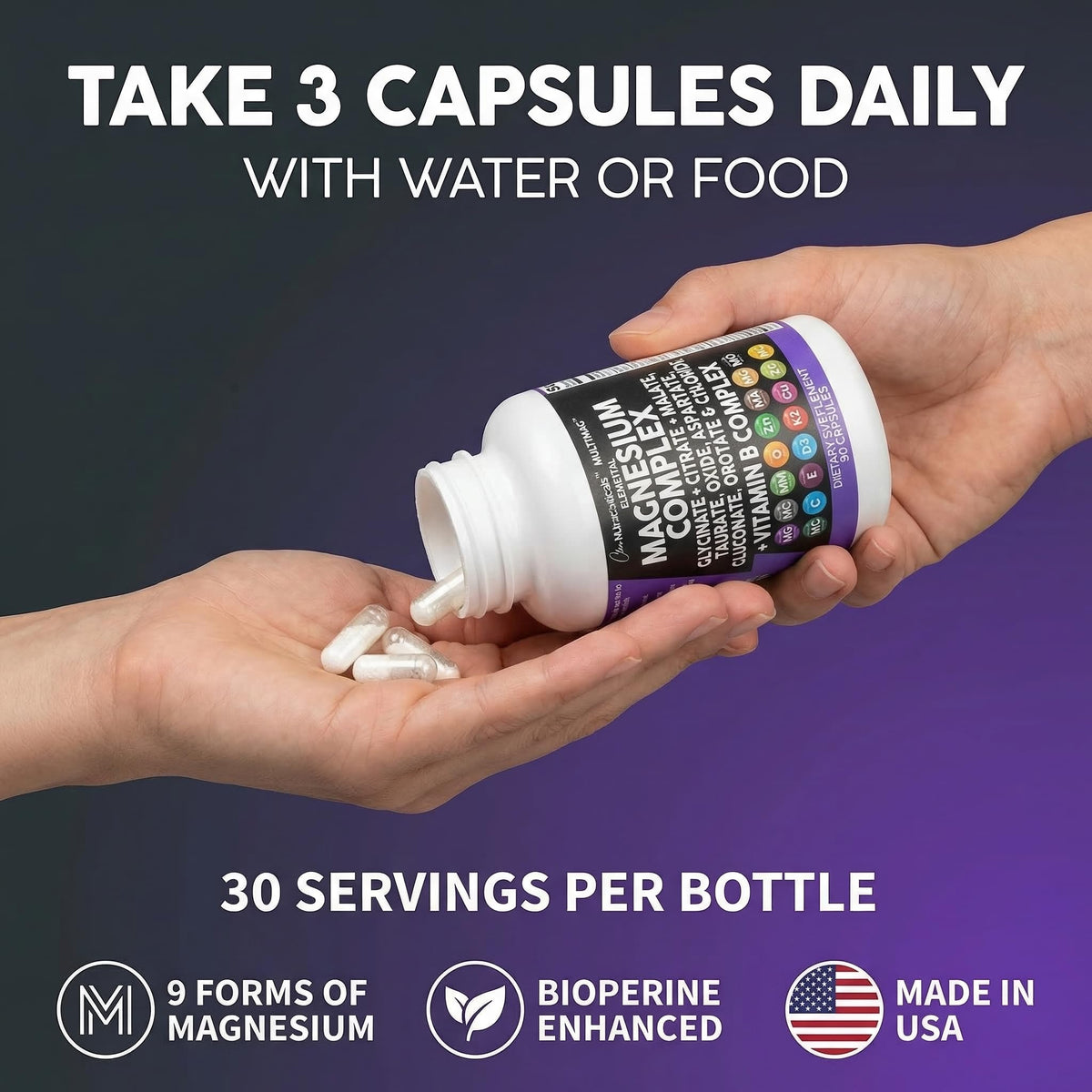 Capsules de magnésium Clean Nutraceuticals sur une surface blanche