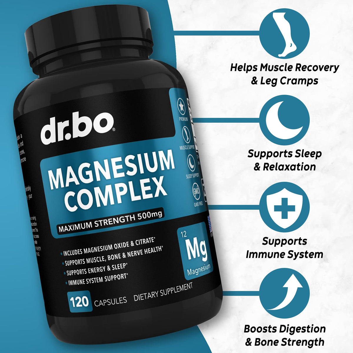 Capsules de magnésium complexe DR. BO en gros plan