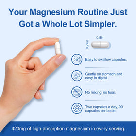 Capsules de magnésium DailyWhole dans un verre d'eau