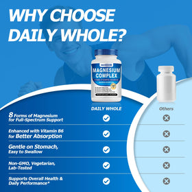 Capsules de magnésium DailyWhole, taille et couleur