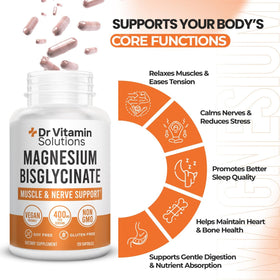 Capsules de Magnésium Glycinate 400 mg sur une surface blanche