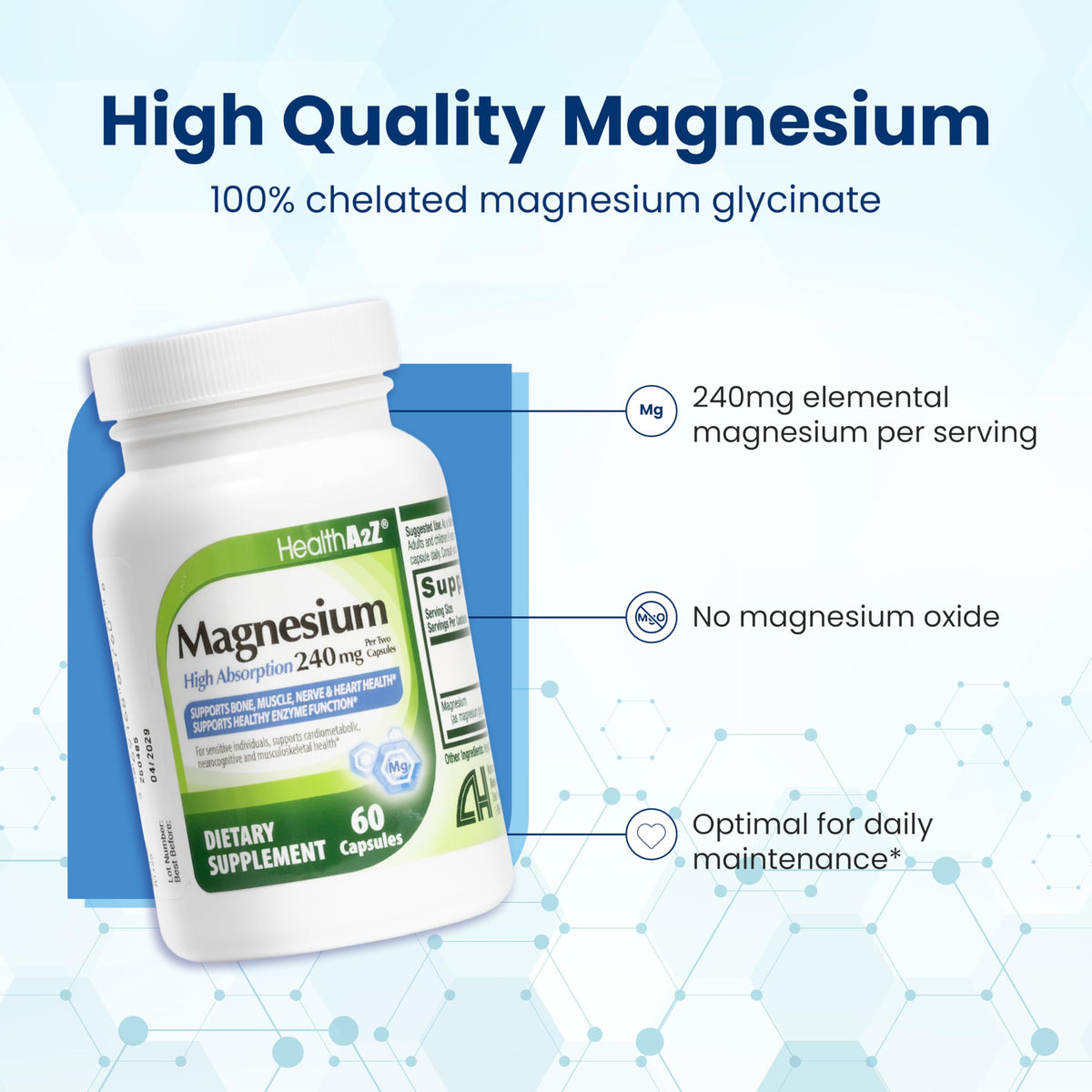 Capsules de magnésium glycinate dans une main