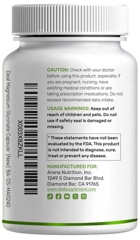 Capsules de magnésium glycinate DEAL SUPPLEMENT dans une main