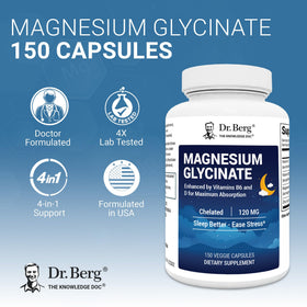 Capsules de magnésium glycinate Dr. Berg sur fond blanc