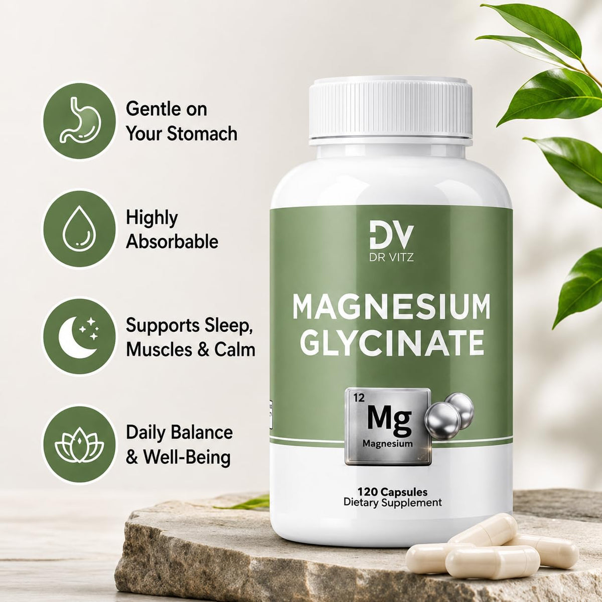 Capsules de magnésium glycinate Dr Vitz dans une main