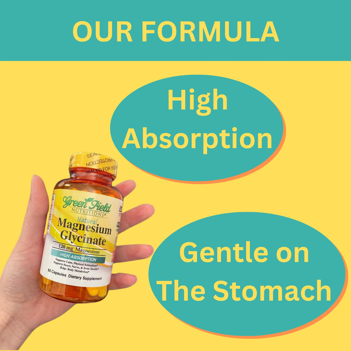 Capsules de magnésium glycinate halal 120mg dans un flacon