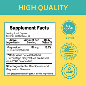 Capsules de magnésium glycinate halal prêtes à être prises