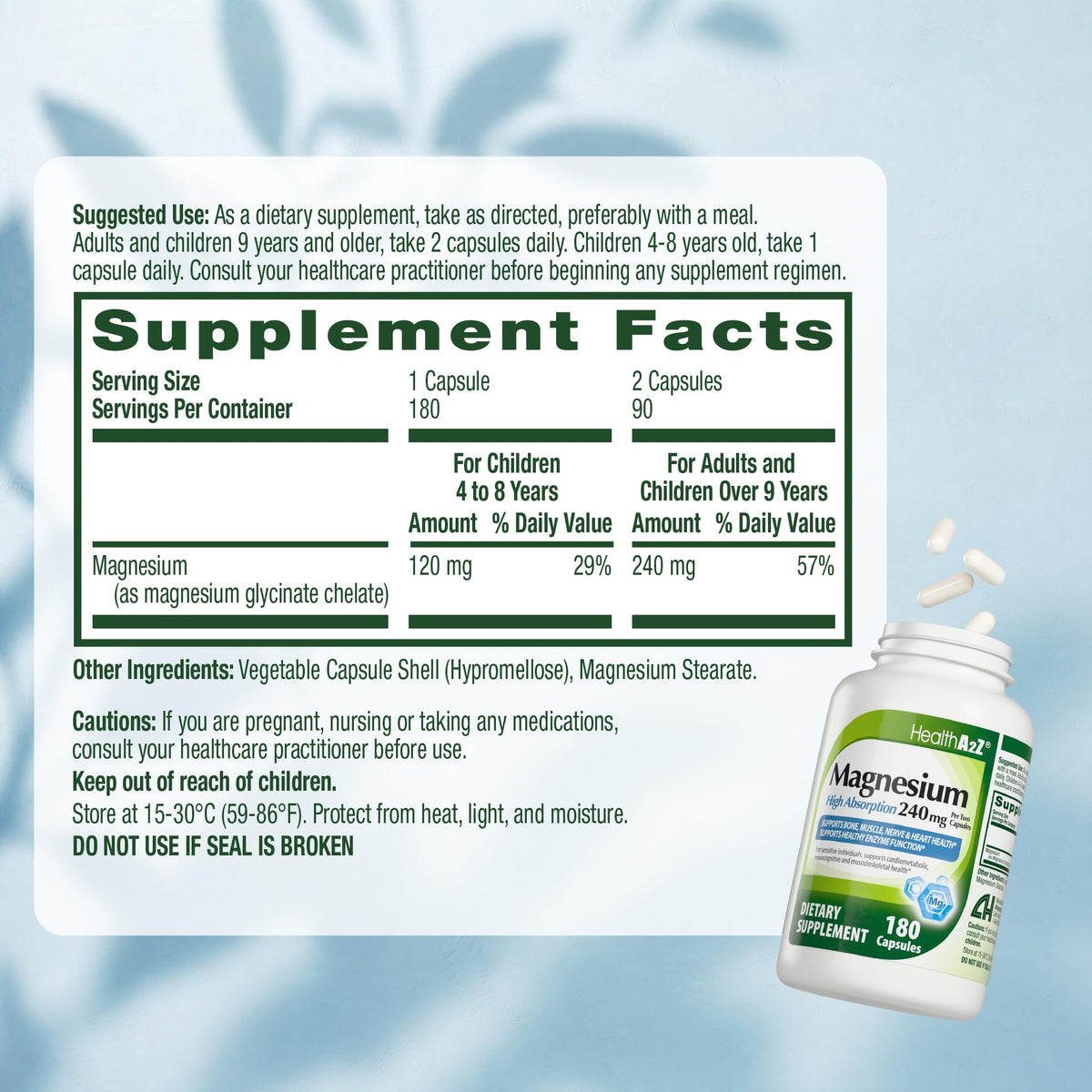 Capsules de Magnésium Glycinate HealthA2Z sur une table
