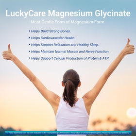 Capsules de Magnésium Glycinate Luckycare avec un verre d'eau