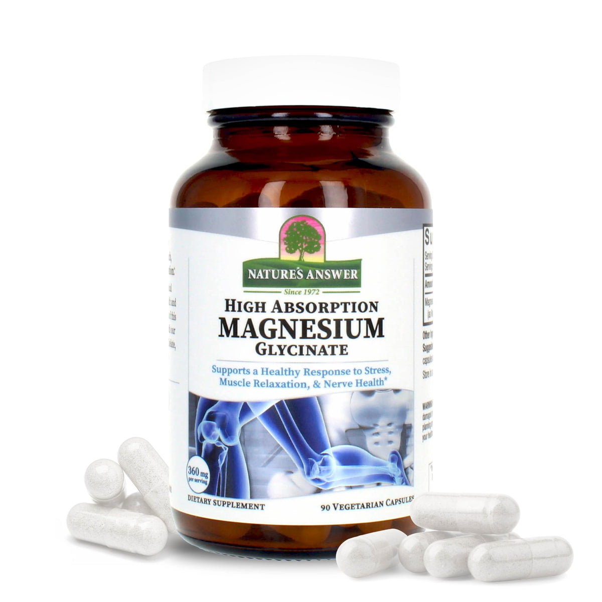 Capsules de Magnésium Glycinate Nature's Answer 360 mg, 90 unités, vue de face