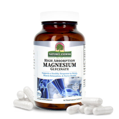 Capsules de Magnésium Glycinate Nature's Answer 360 mg, 90 unités, vue de face