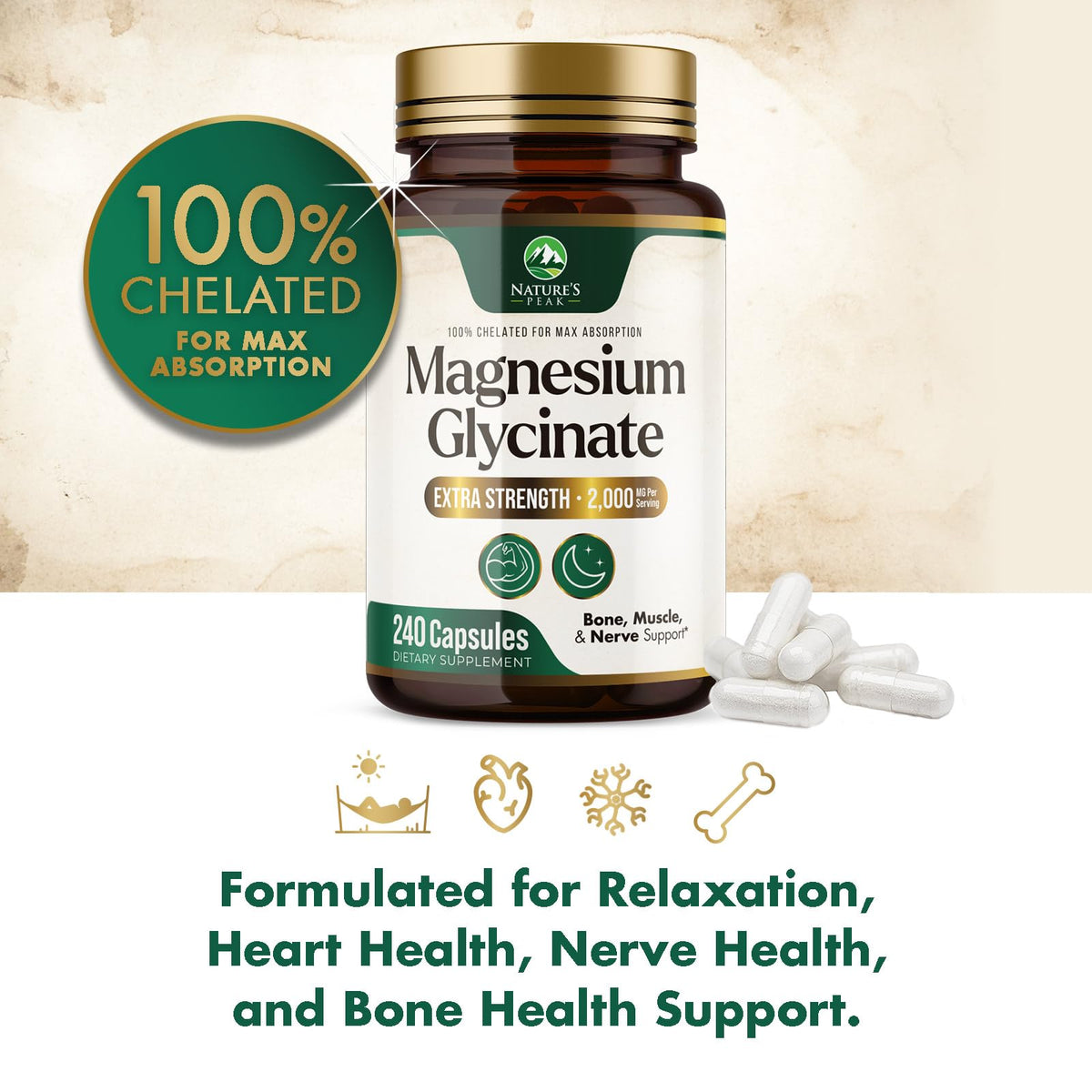 Capsules de Magnésium Glycinate Nature's Peak dans une main