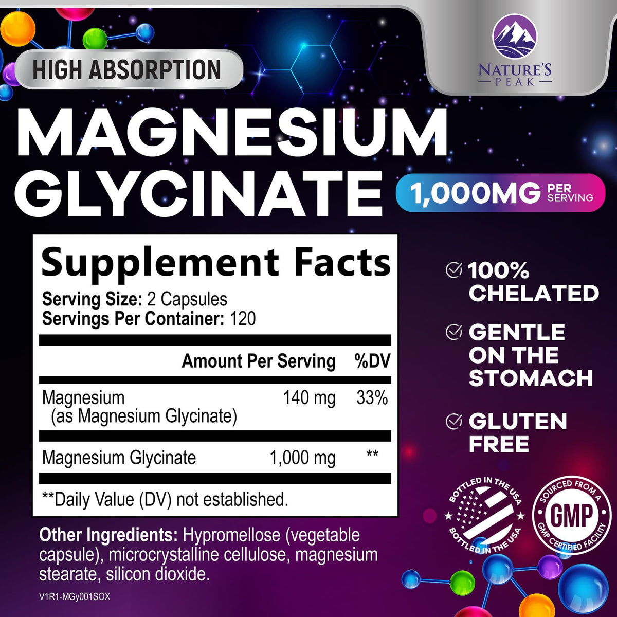 Capsules de Magnésium Glycinate Nature's Peak sur fond blanc