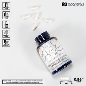 Capsules de Magnésium Glycinate Nootropics Depot sur une surface blanche