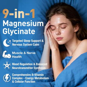 Capsules de magnésium glycinate Totaria sur une surface blanche