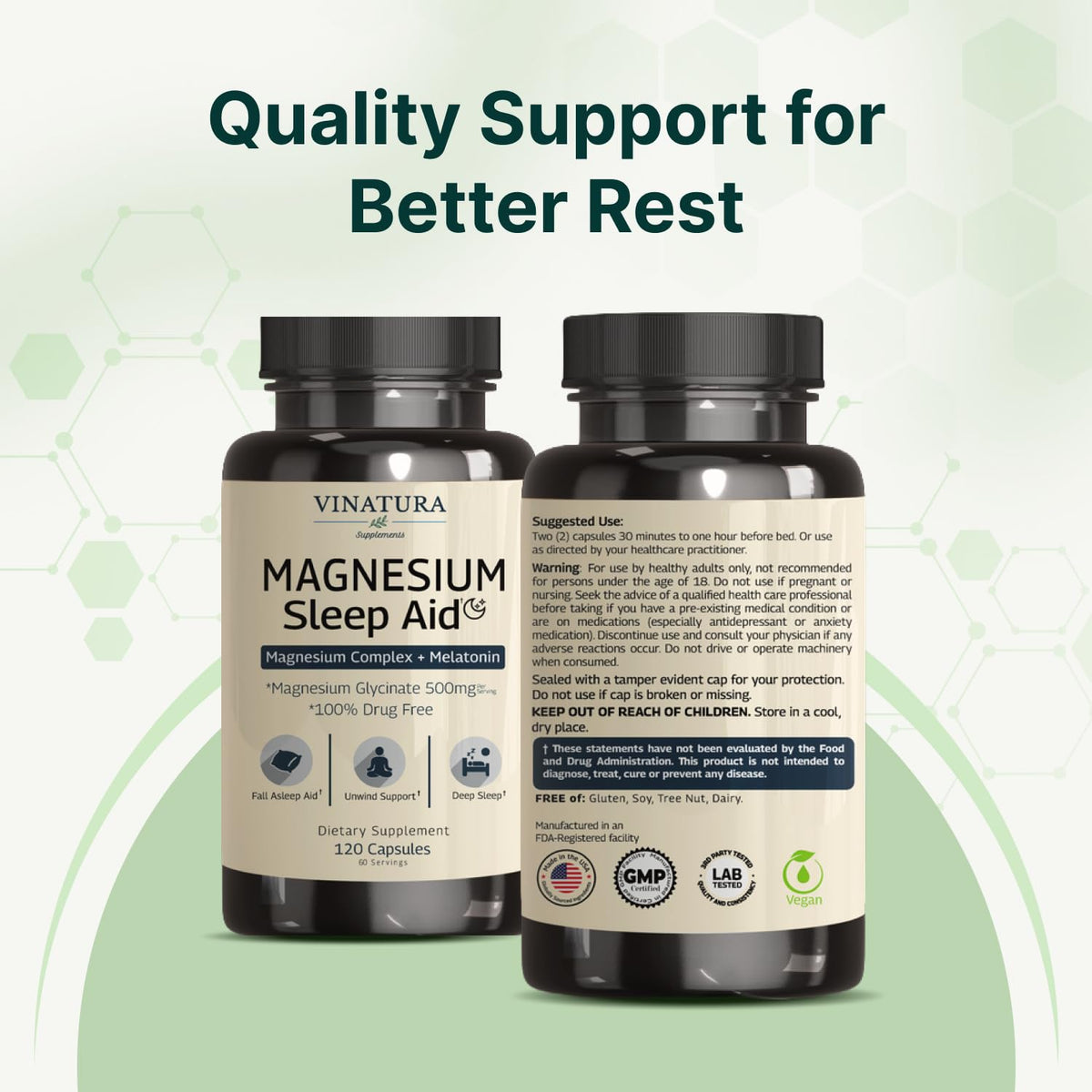 Capsules de magnésium glycinate VINATURA dans une main