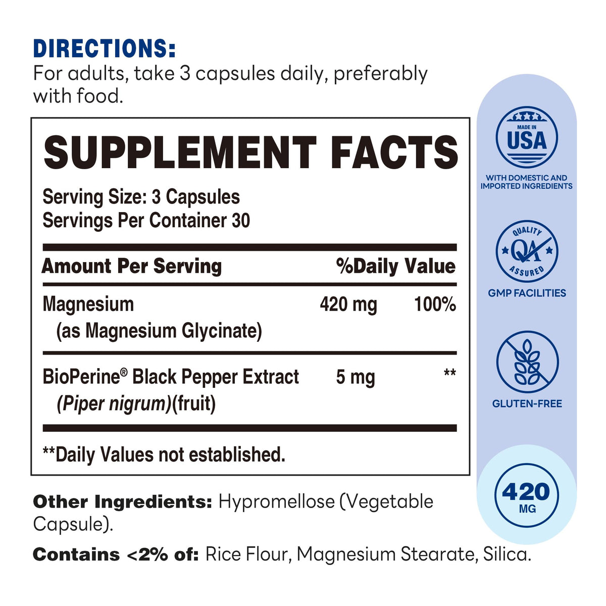 Capsules de Magnésium Glycinate Vitamin World en gros plan