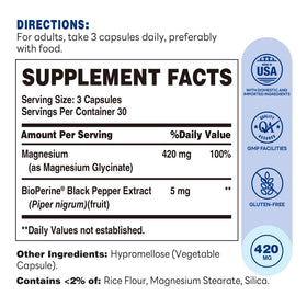 Capsules de Magnésium Glycinate Vitamin World en gros plan