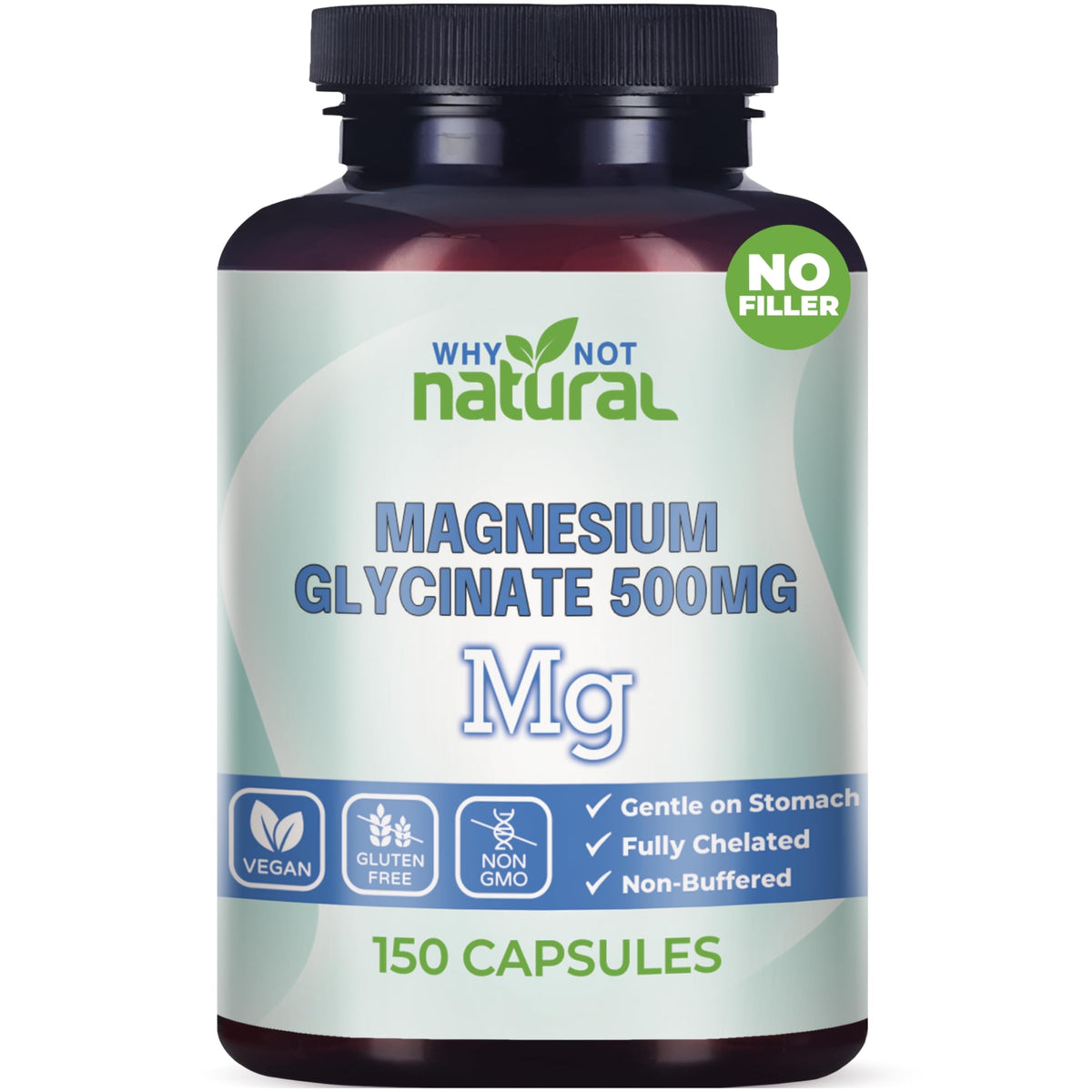 Capsules de magnésium glycinate Why Not Natural 500 mg en bouteille