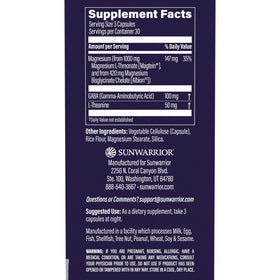 Capsules de magnésium L-théanine Sunwarrior sur fond blanc