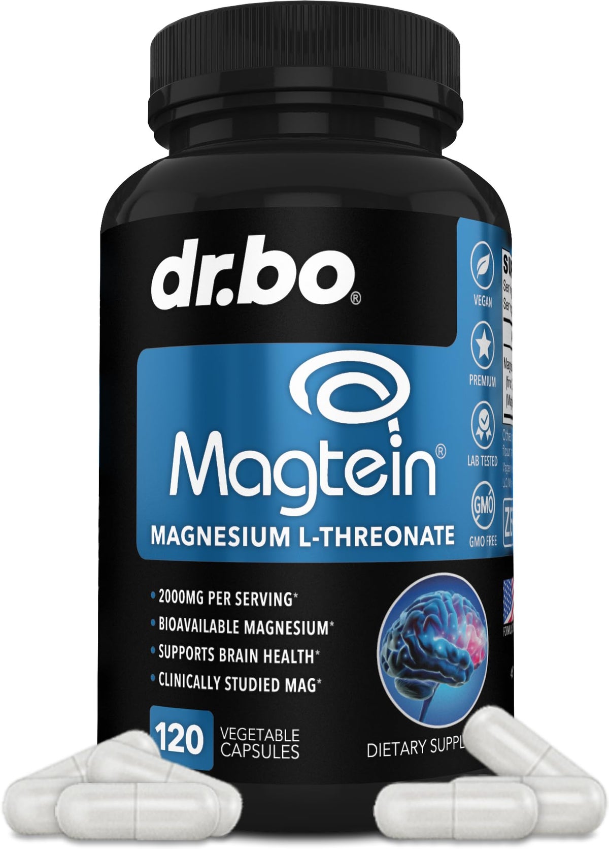 Capsules de Magnésium L-Thréonate DR. BO vue de face