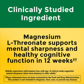 Capsules de Magnésium L-Thréonate Nature Made sur fond blanc