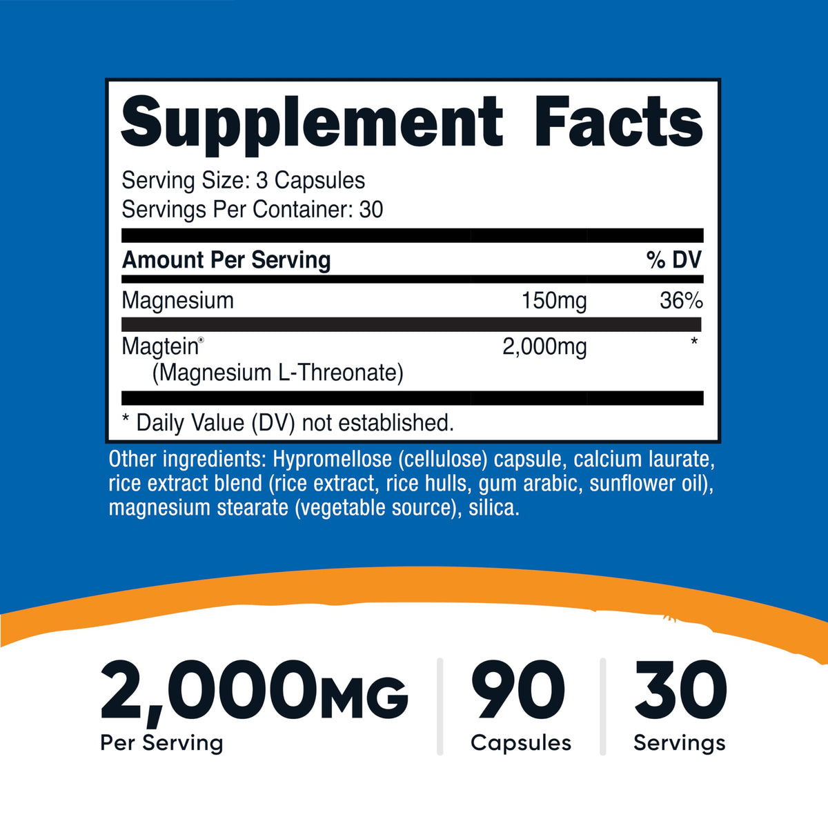 Capsules de Magnésium L-Thréonate Nutricost sur fond blanc