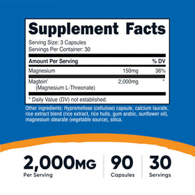 Capsules de Magnésium L-Thréonate Nutricost sur fond blanc