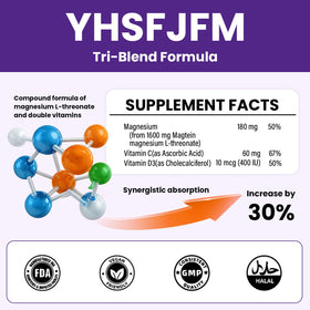 Capsules de magnésium L-Thréonate YHSFJFM sur fond blanc