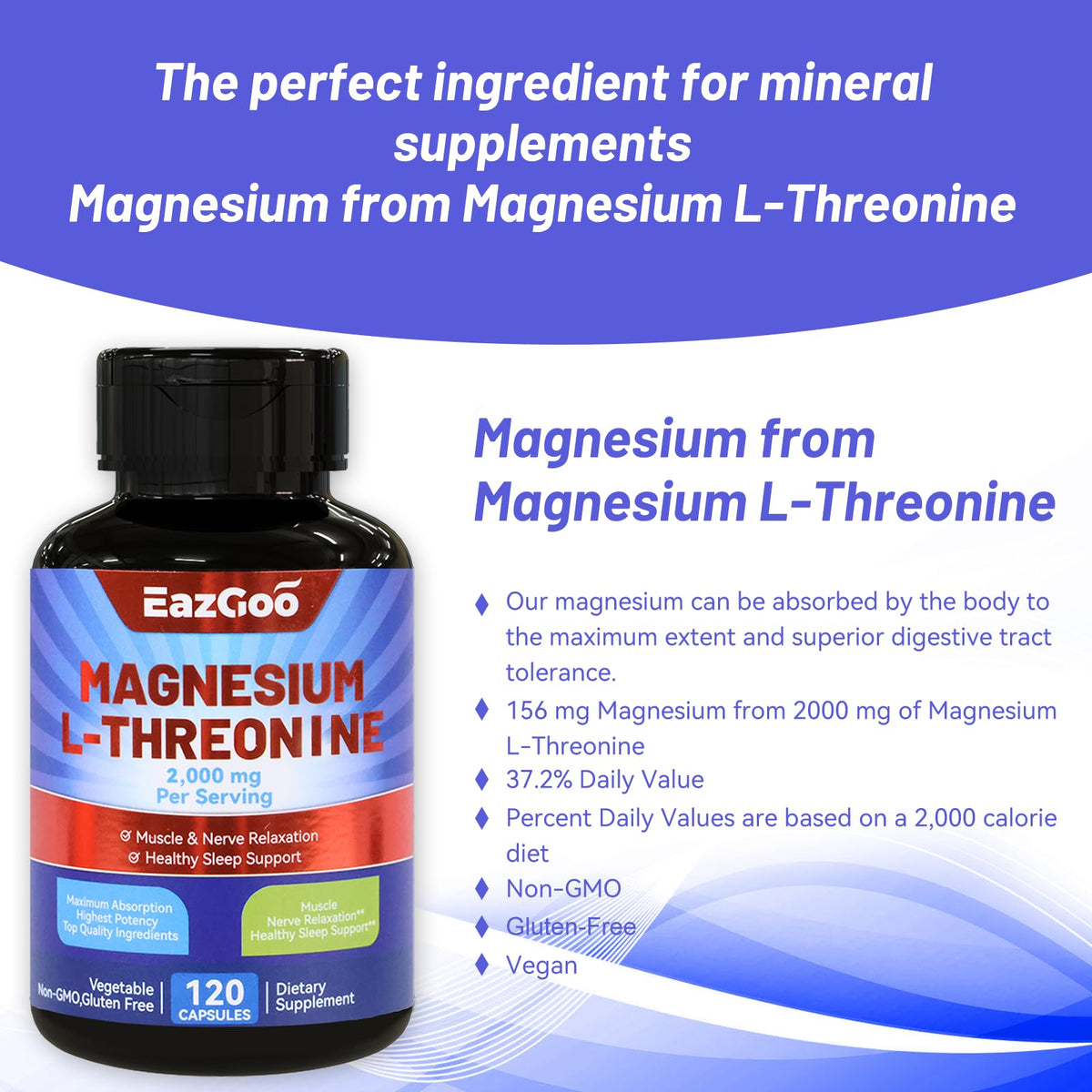 Capsules de Magnésium L-Thréonine EAZGOO dans une main
