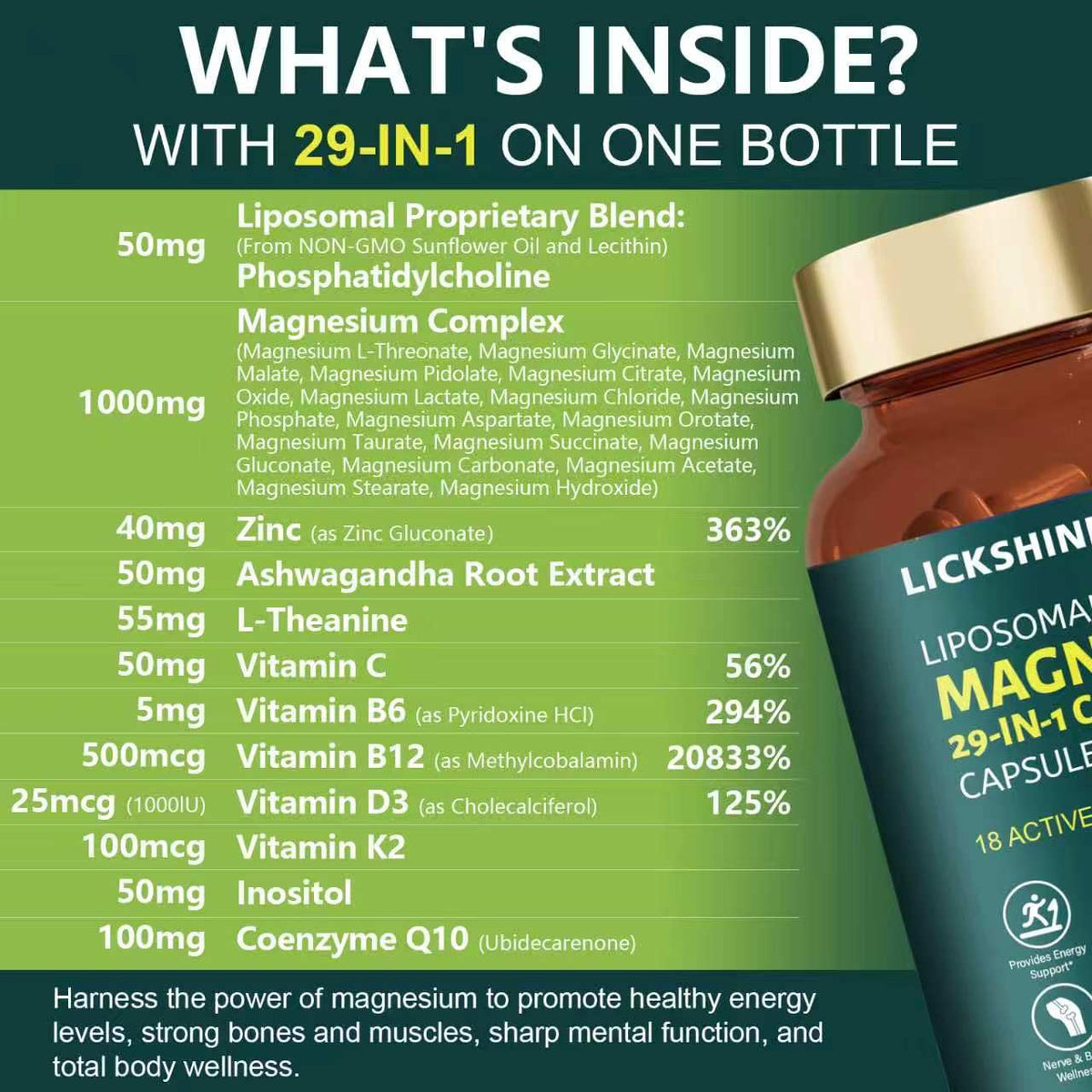 Capsules de magnésium liposomal dans un flacon
