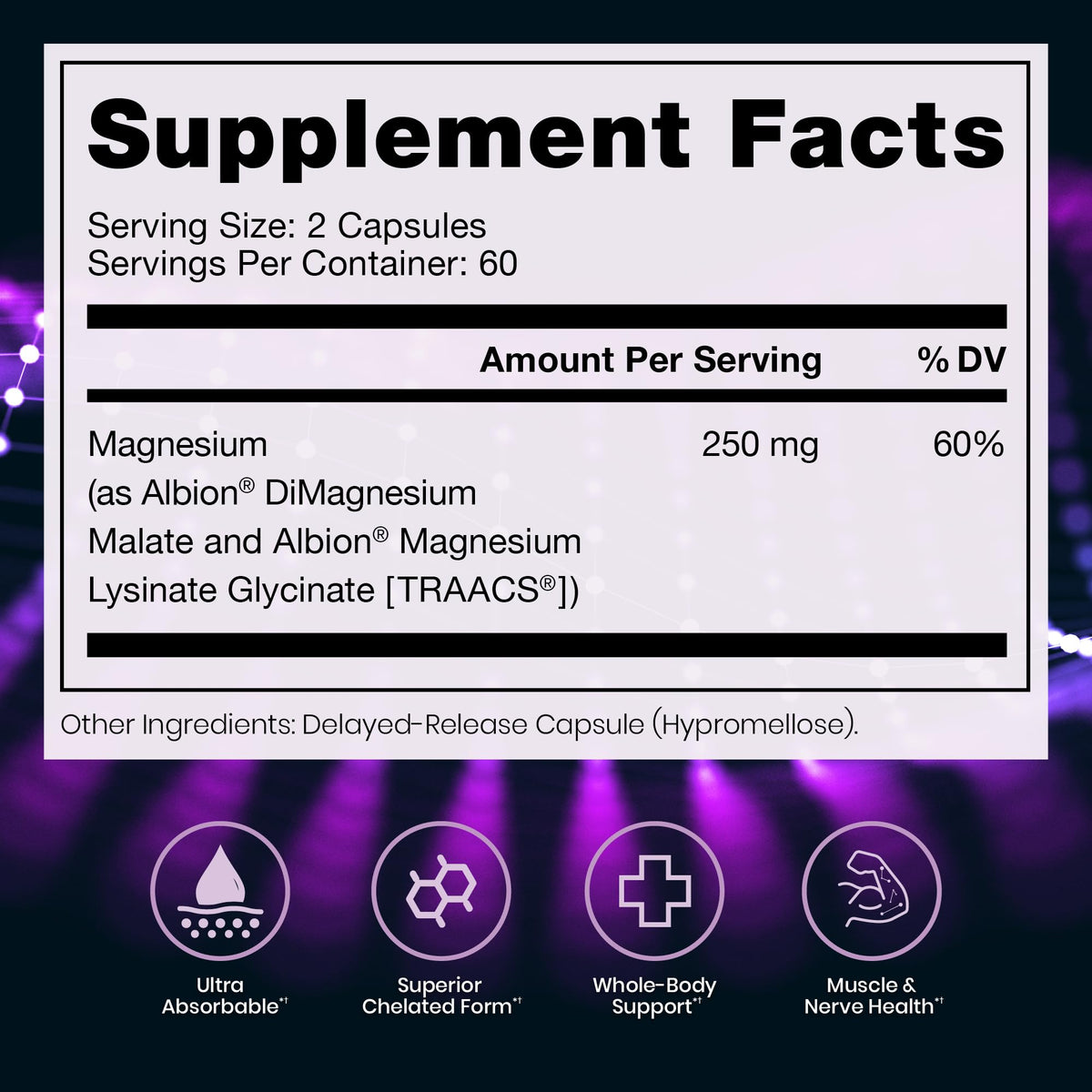 Capsules de Magnésium Lysinate Glycinate sur fond blanc