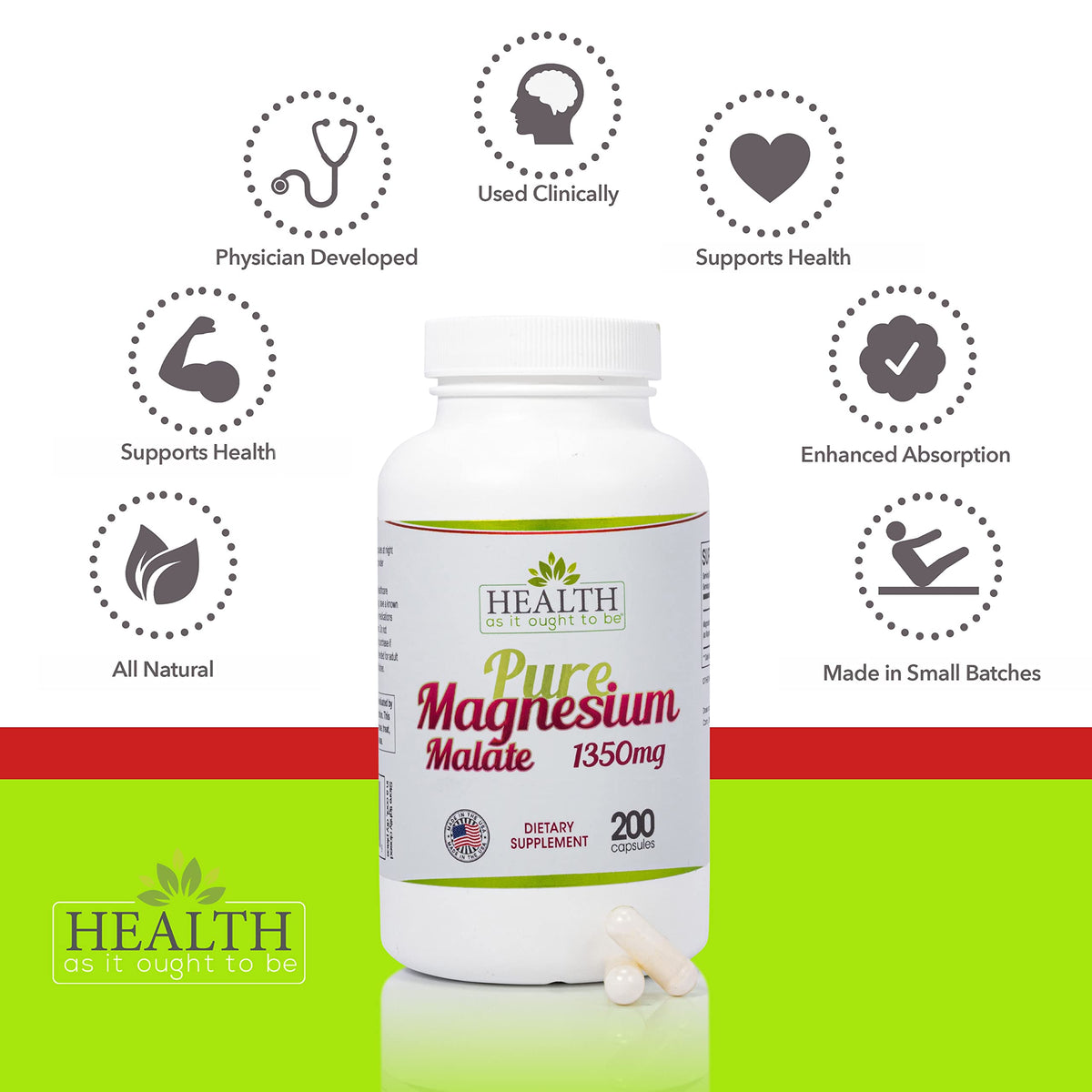 Capsules de Magnésium Malate sur une surface en bois