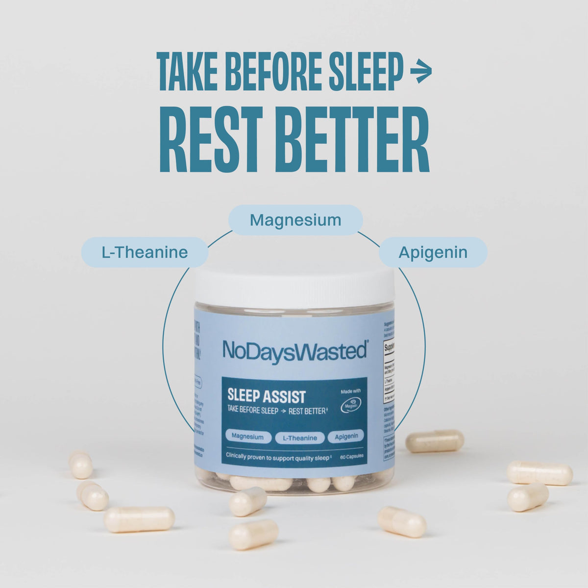 Capsules de Magnésium No Days Wasted en gros plan
