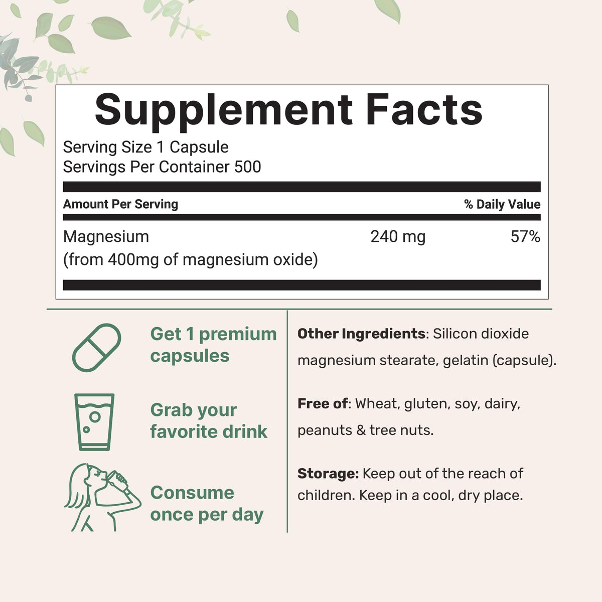 Capsules de magnésium oxide 400mg Micro Ingredients en gros plan