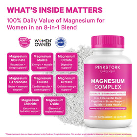Capsules de magnésium Pink Stork sur fond blanc