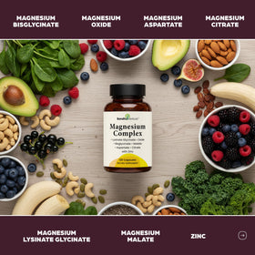 Capsules de magnésium SANDHUHERBALS sur une table