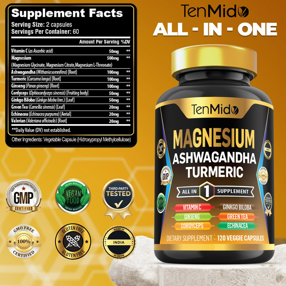 Capsules de magnésium Tenmido sur une table
