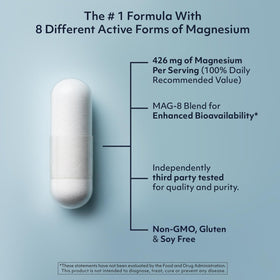 Capsules de magnésium Teraputics sur fond blanc