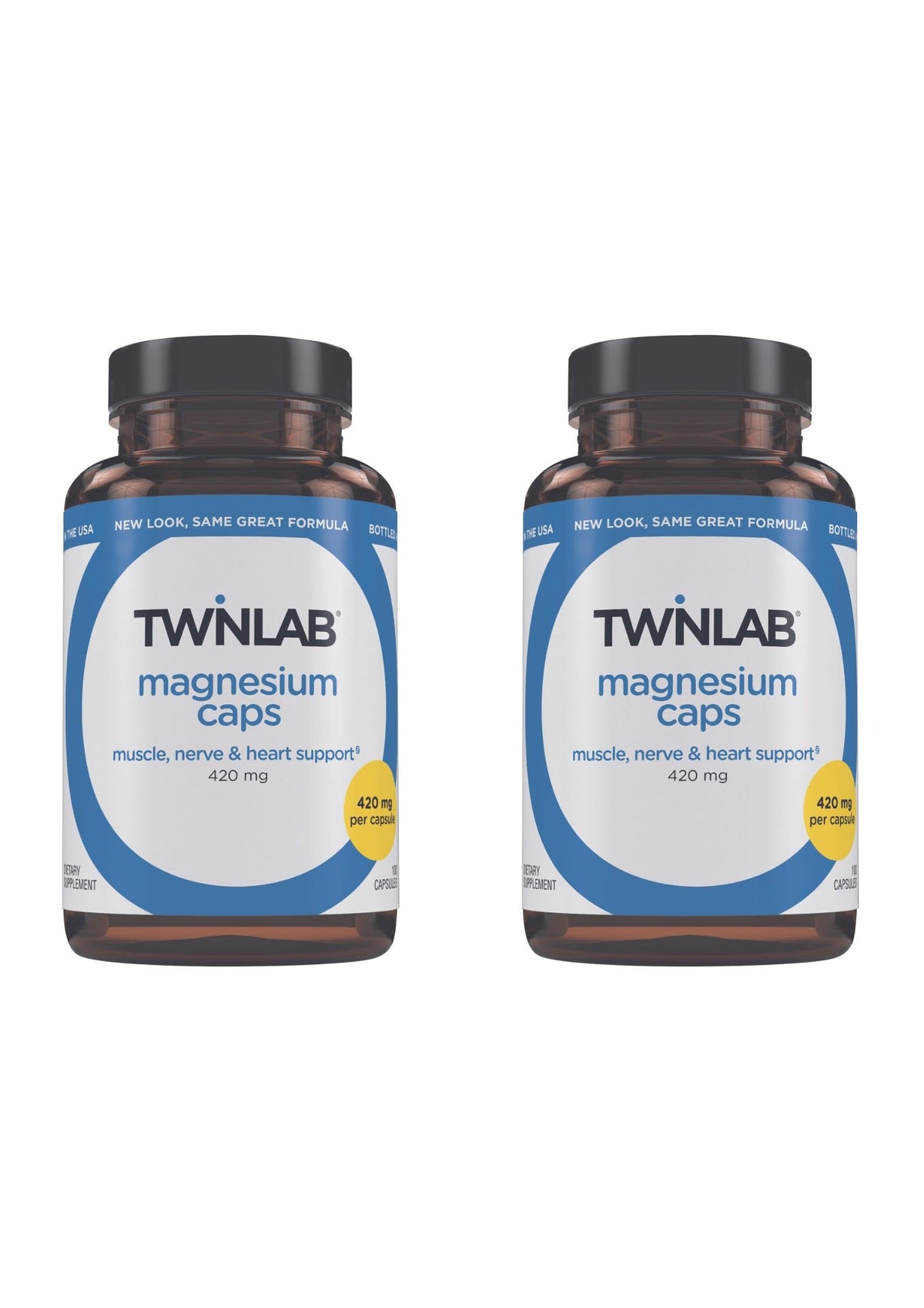 Capsules de Magnésium Twinlab, 420 mg, 100 comprimés, vue de face
