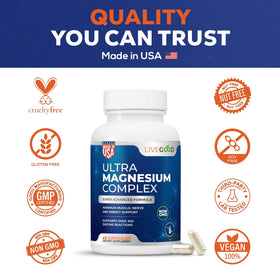 Capsules de Magnésium Ultra LIVEGOOD sur fond blanc
